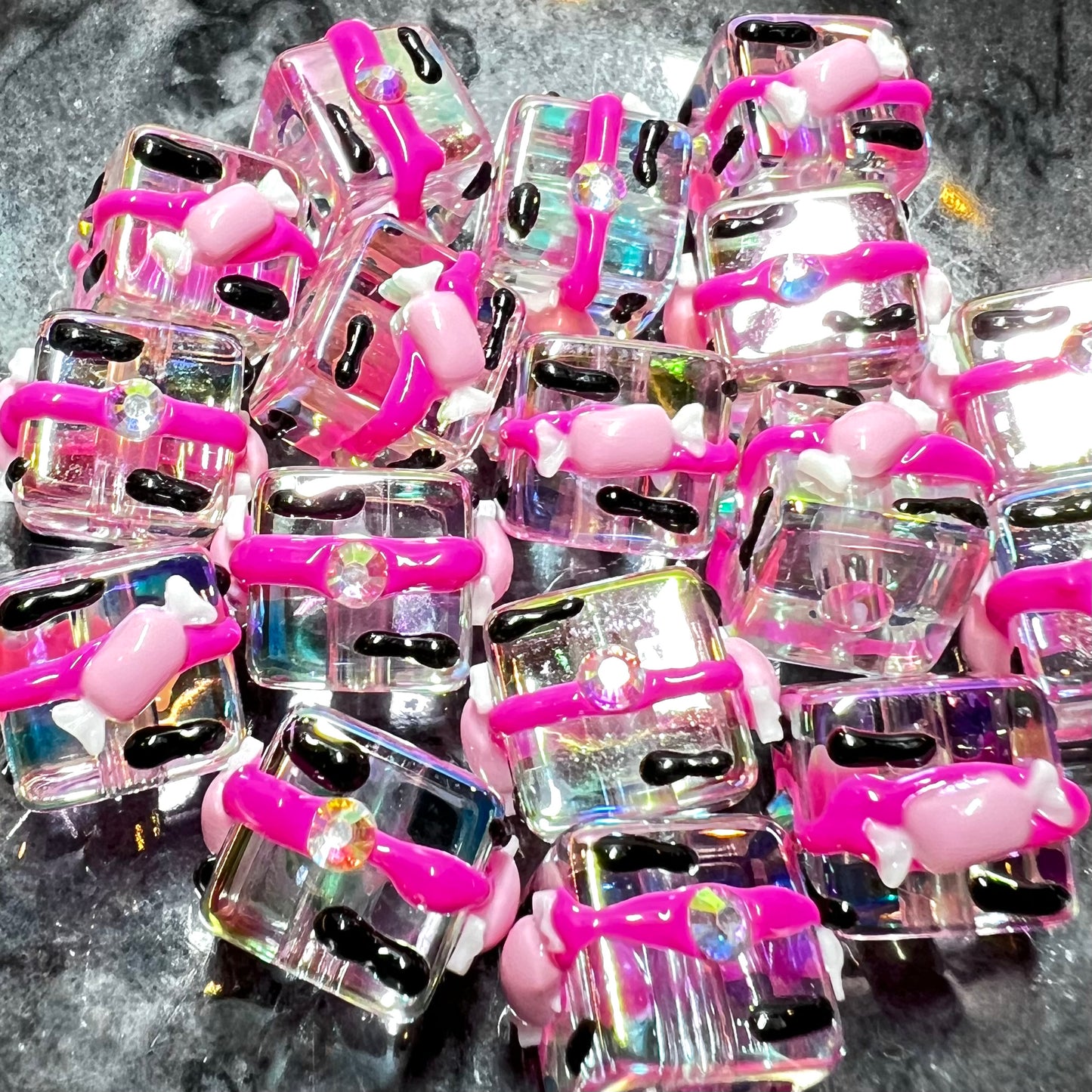 14mm Hand Painted Transparent Cube Beads For Pens and Jewelry | Acrylic | QTY: 10 beads