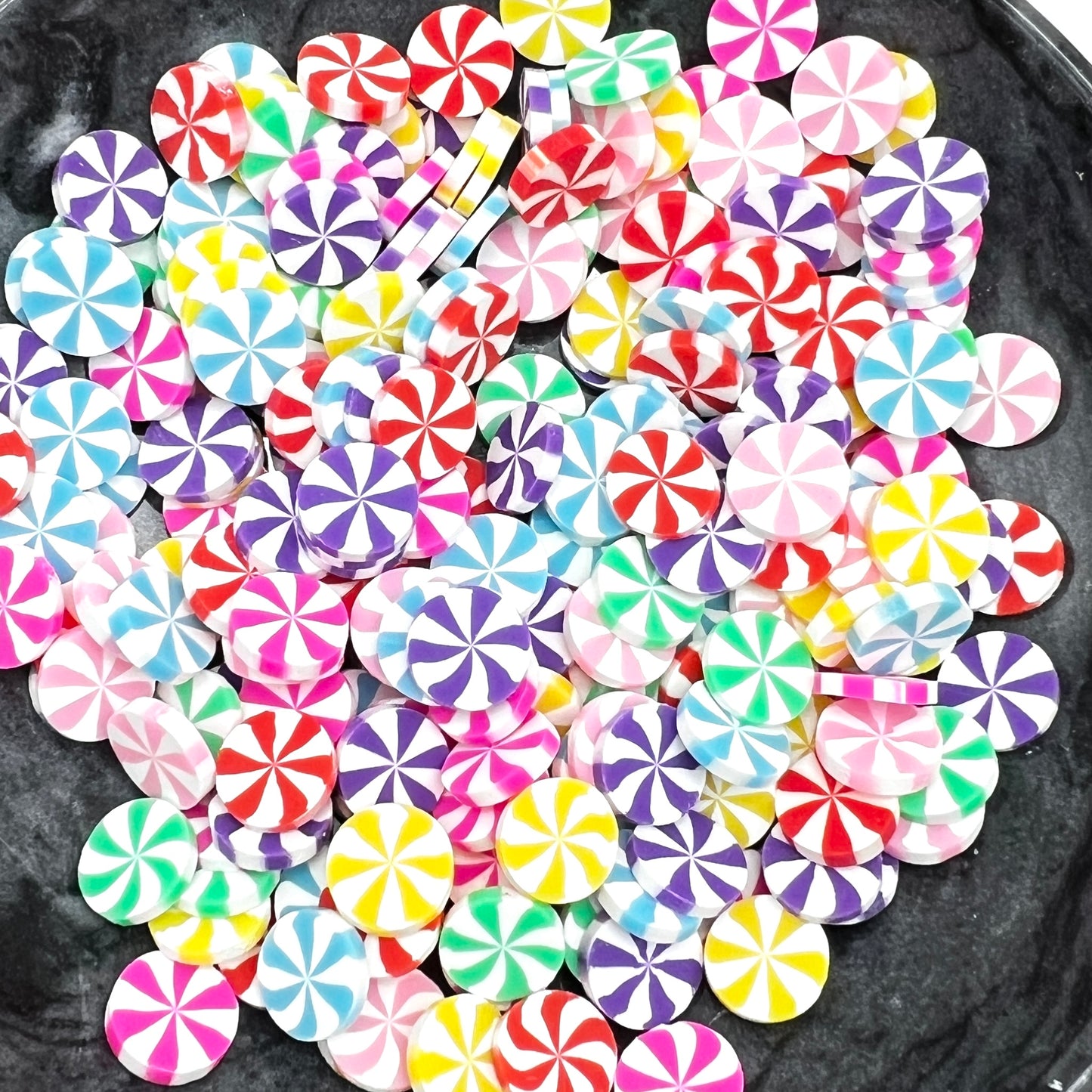 10mm Fake Peppermint Candy, Pinwheels Multi Color, Polymer Clay Slices, Faux Sprinkles, Clay Confetti | QTY: 10/25 grams