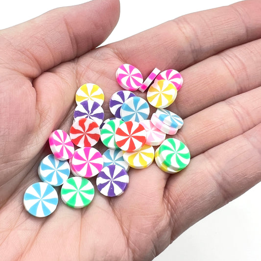 10mm Fake Peppermint Candy, Pinwheels Multi Color, Polymer Clay Slices, Faux Sprinkles, Clay Confetti | QTY: 10/25 grams