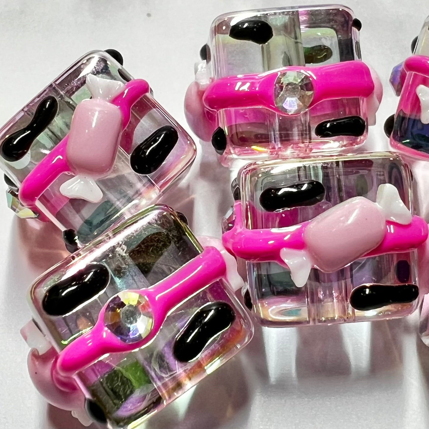 14mm Hand Painted Transparent Cube Beads For Pens and Jewelry | Acrylic | QTY: 10 beads