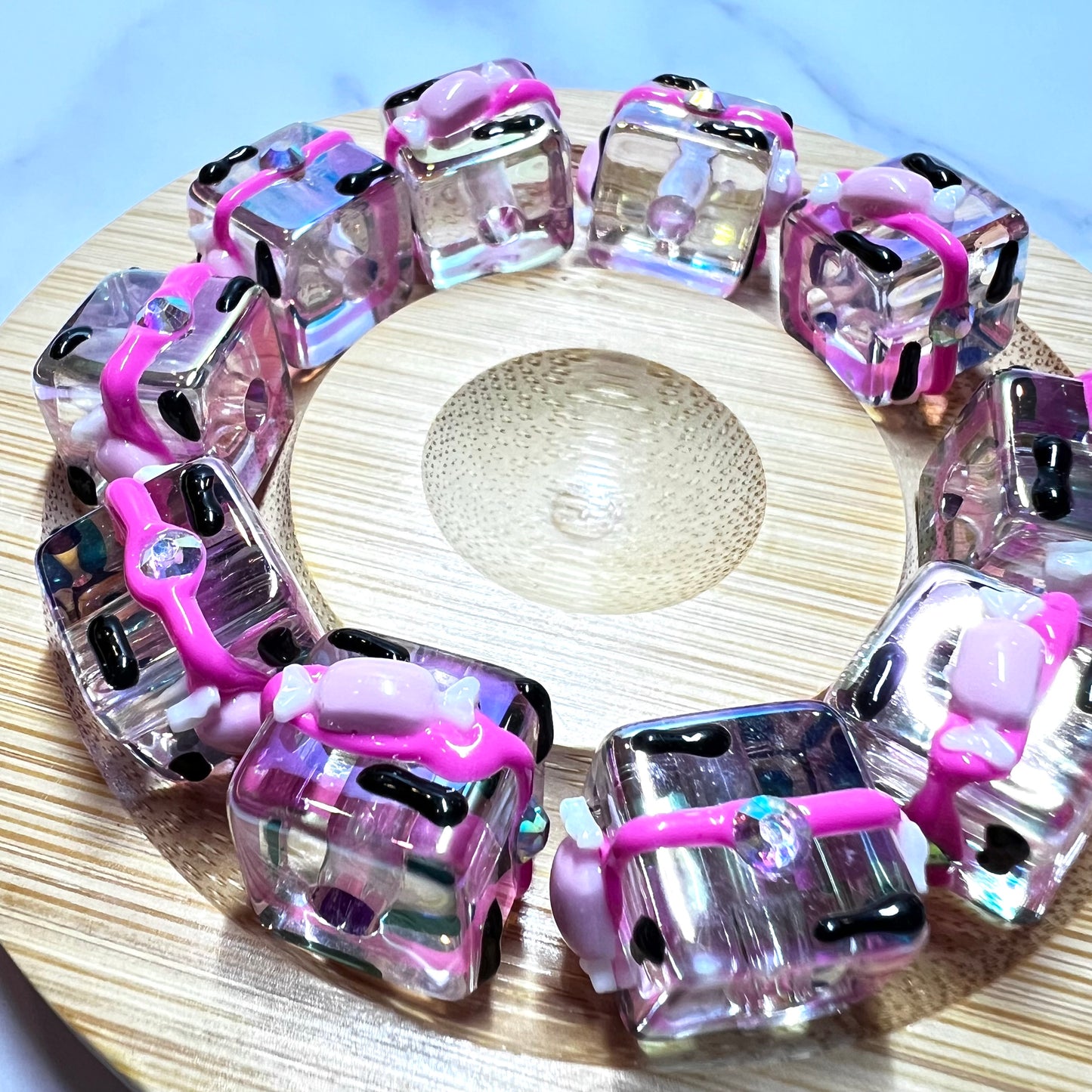 14mm Hand Painted Transparent Cube Beads For Pens and Jewelry | Acrylic | QTY: 10 beads