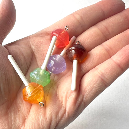 5pc Realistic Lollipop Pendant Charms for DIY Jewelry, Keychains | Fake Candy Resin | QTY: 5pcs