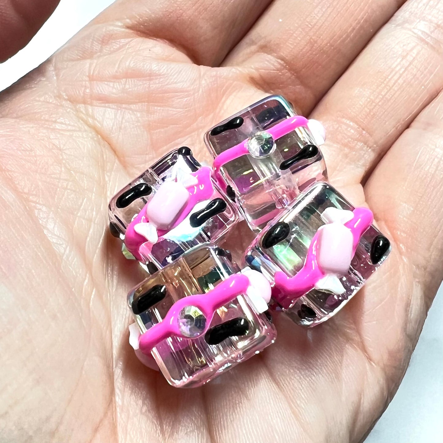 14mm Hand Painted Transparent Cube Beads For Pens and Jewelry | Acrylic | QTY: 10 beads