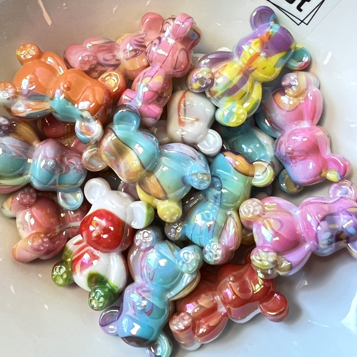 4pcs Marbled Bear Beads Double-Sided Beads for Pens and Jewelry | 33mm x 21mm | Acrylic | QTY: 4 beads