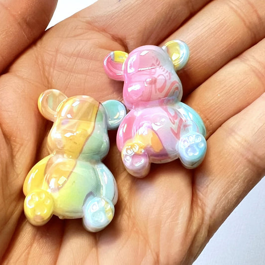4pcs Marbled Bear Beads Double-Sided Beads for Pens and Jewelry | 33mm x 21mm | Acrylic | QTY: 4 beads
