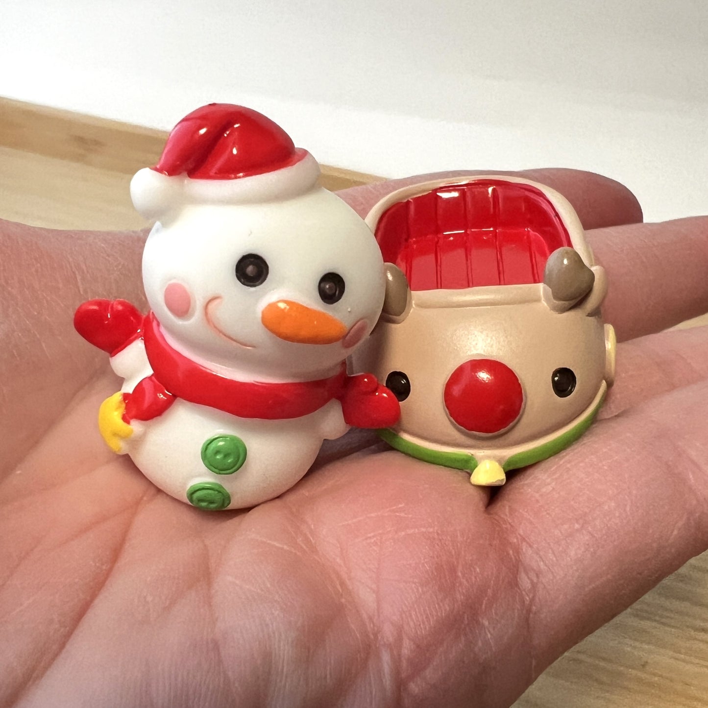 Snowman and Reindeer Car Set, 3-Dimensional Charms for Crafts or Display, Holiday Themed Figurines | Resin | QTY: 1 set