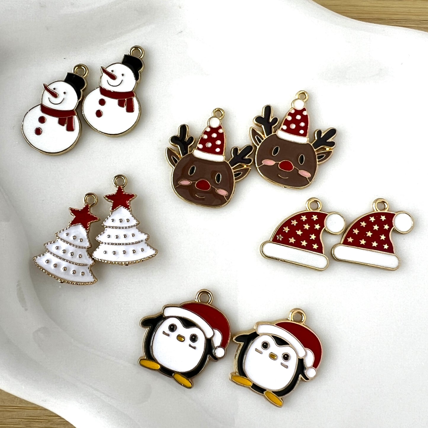5 Pair of Enamel Metal Alloy Christmas Charms - Enamel Metal Pendants - Holiday Charms for Jewelry Makers & Crafters