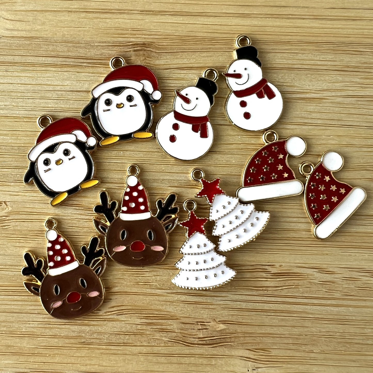 5 Pair of Enamel Metal Alloy Christmas Charms - Enamel Metal Pendants - Holiday Charms for Jewelry Makers & Crafters