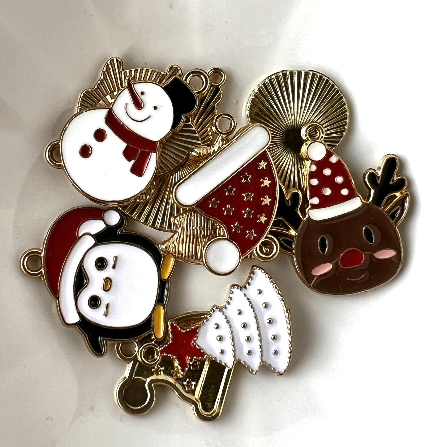 5 Pair of Enamel Metal Alloy Christmas Charms - Enamel Metal Pendants - Holiday Charms for Jewelry Makers & Crafters