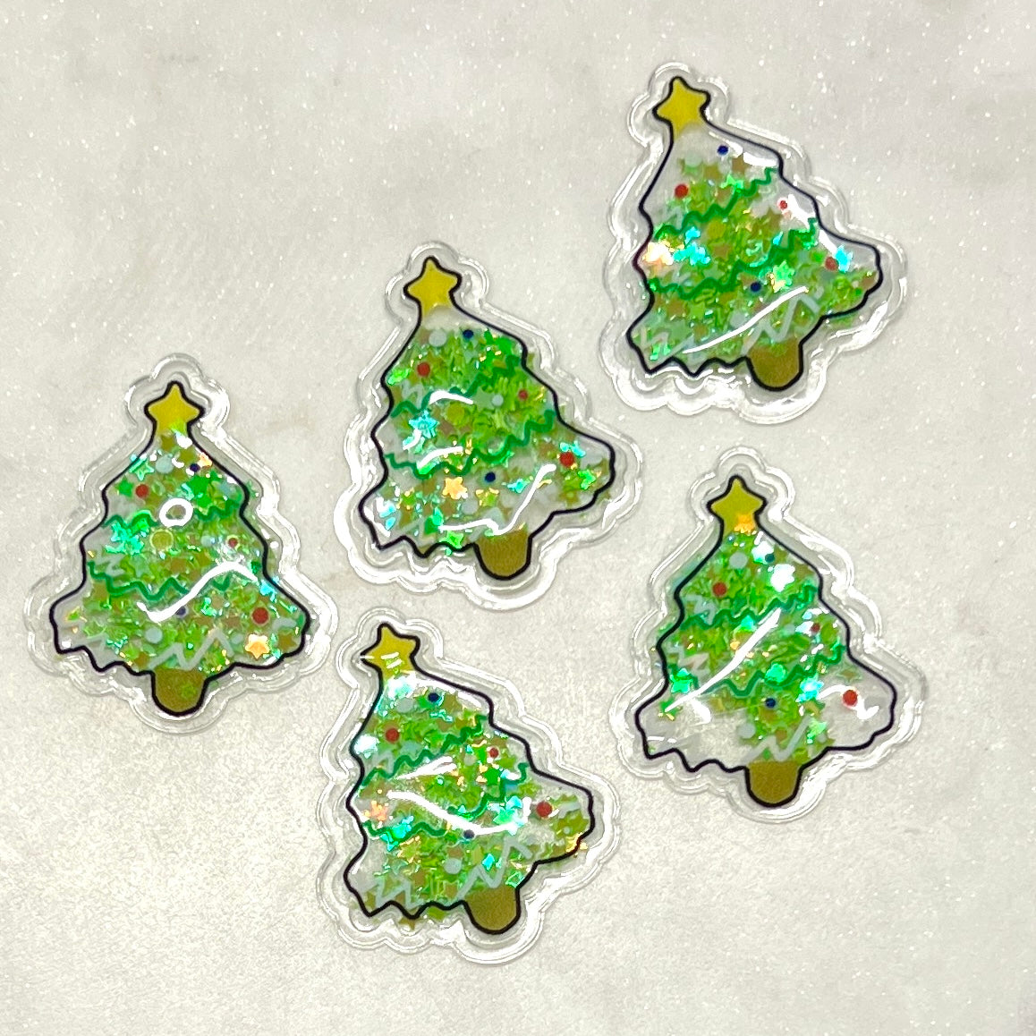 Christmas Tree Shaker, Glitter Filled Puffy Vinyl, Holiday Shaker for Crafts, Cabochons | QTY: 10 pieces