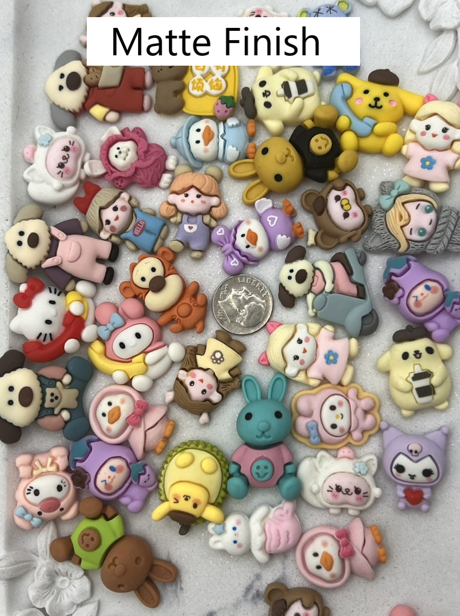 Animal, Character and People Charm Mix | Glossy or Matte Assorted Mix Flat Back Charms | Resin Cabochons | QTY: 10/20 pieces