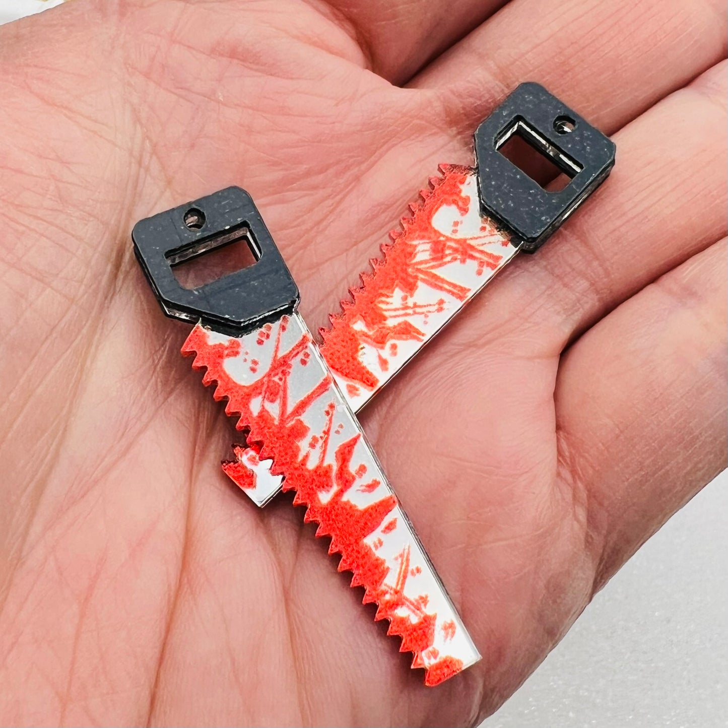 4pcs Mini Bloody Saw Charms for Halloween Jewelry | Acrylic | QTY: 4 mini saws