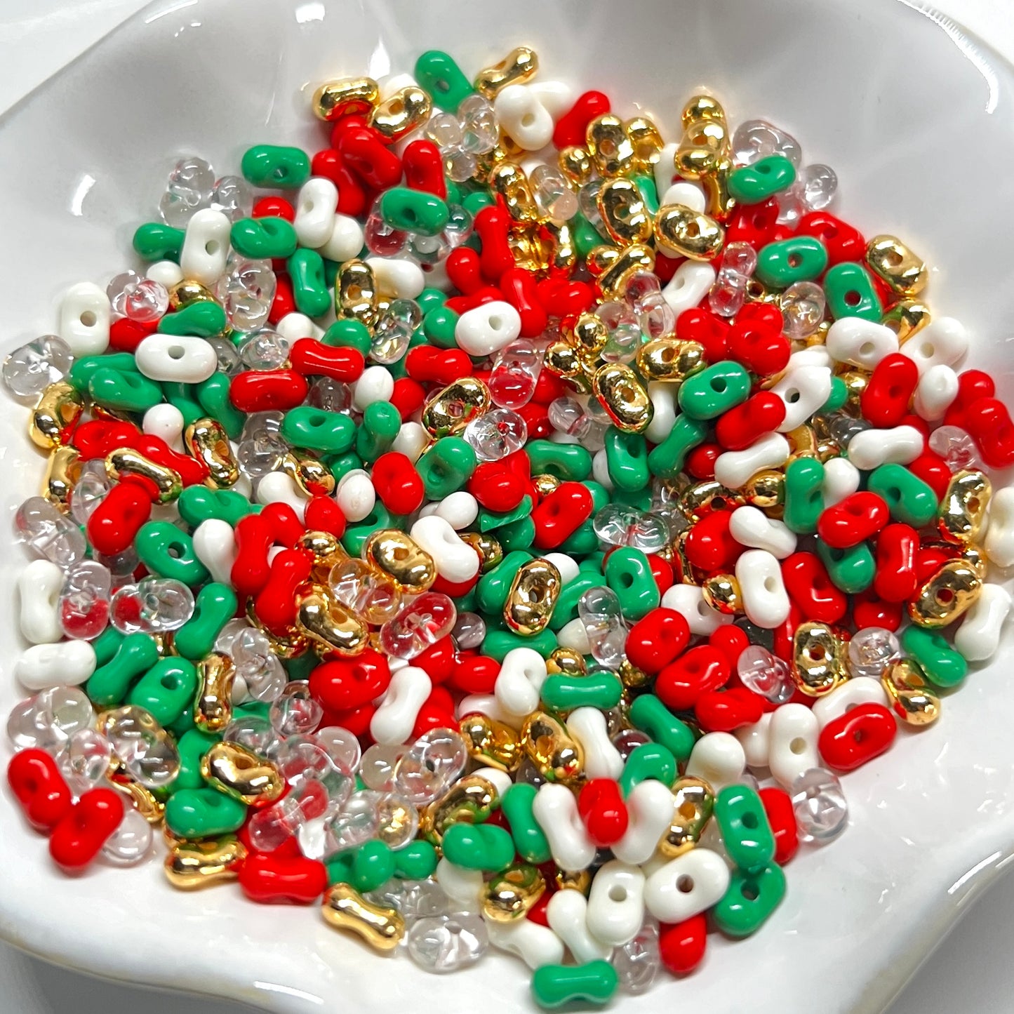 Christmas Color Peanut Seed Bead Mix | 4mm x 6mm Acrylic Beads | Acrylic Farfalle Beads | QTY: 25 grams