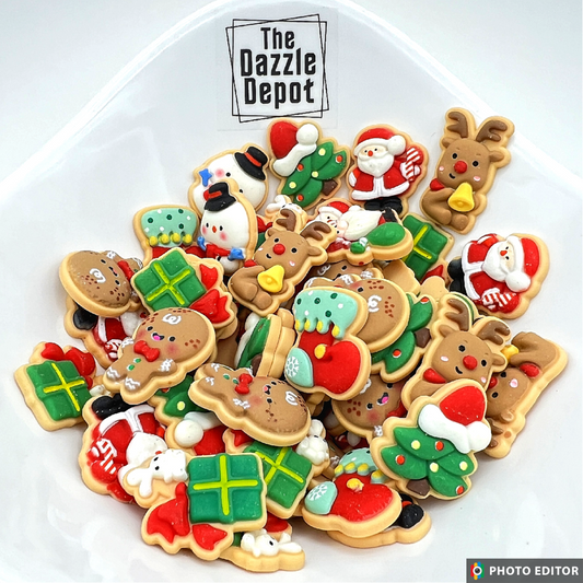 Christmas Cookie Shaped Holiday Charms | Christmas Flatback Charms, Decoden Charms | Kawaii Resin Flat Back Cabochons | QTY: 10/20 pieces