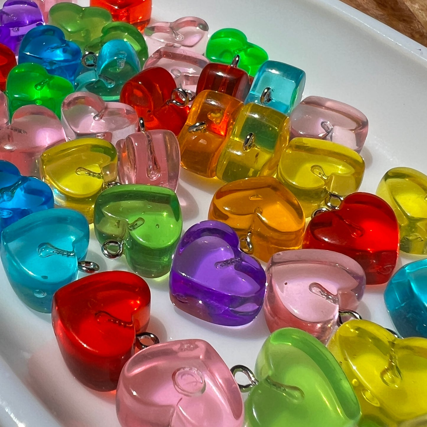 10/20pc Heart Shaped Pendant Charms for DIY Bracelets, Keychains | Colorful Resin | QTY: 10 or 20pcs