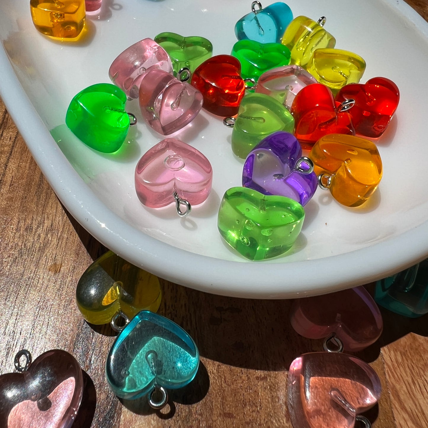 10/20pc Heart Shaped Pendant Charms for DIY Bracelets, Keychains | Colorful Resin | QTY: 10 or 20pcs