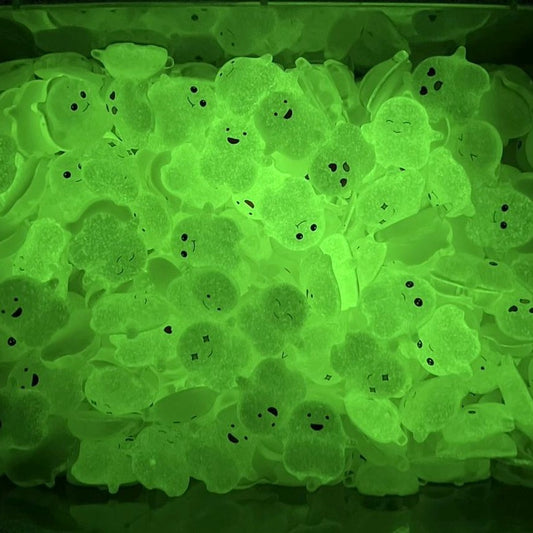 Luminous Emoji Ghost Halloween Charm Mix, Clear with White Flatback Charms | Kawaii Decoden Resin Cabochons | QTY: 10 charms