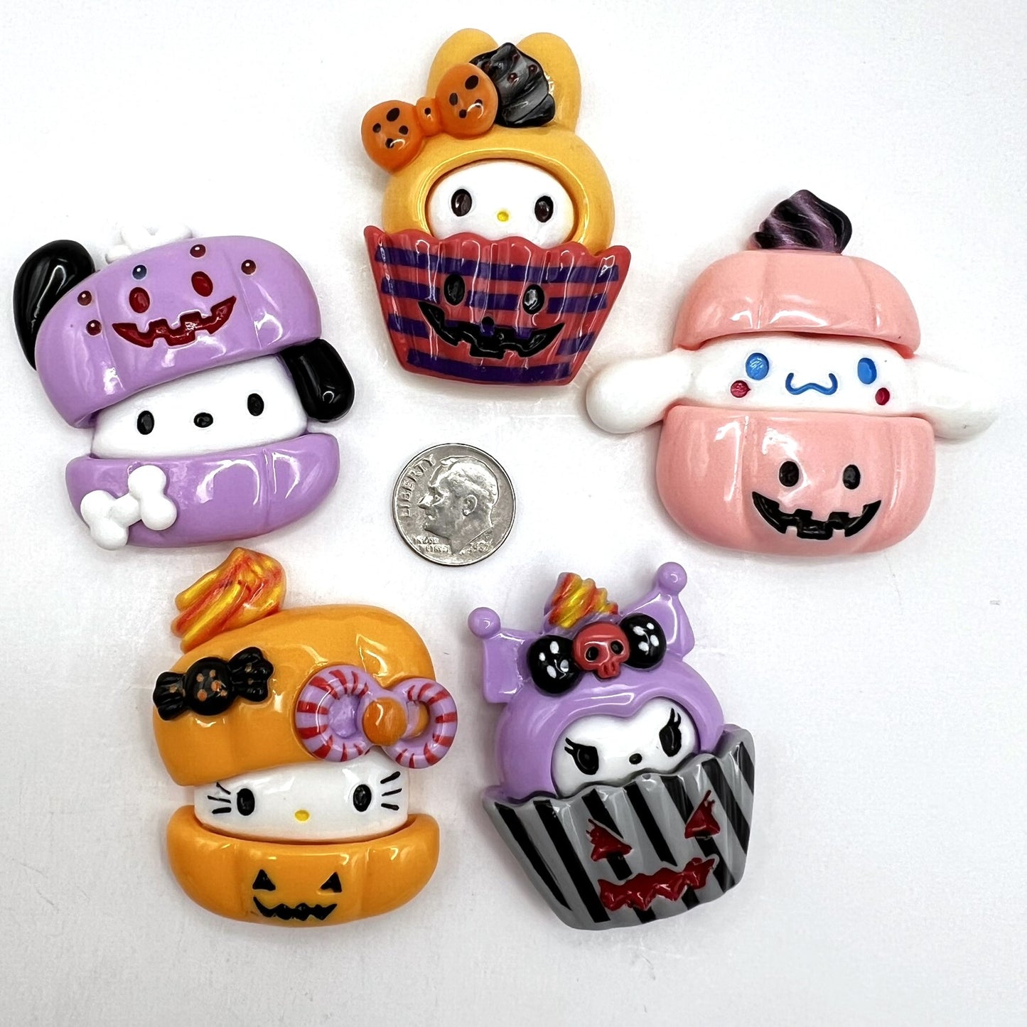 5pcs Large Kitty Friends Halloween Charm Mix, Flatback Charms | Kawaii Decoden Resin Cabochons | QTY: 5 charms