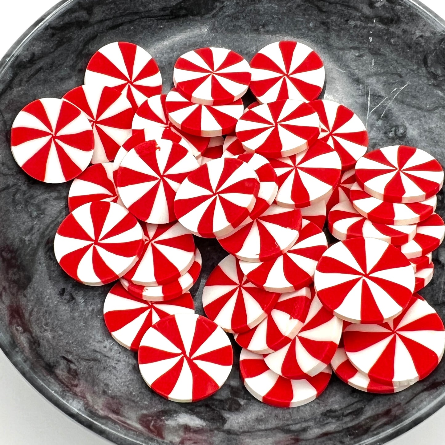19mm Fake Christmas Peppermint Candy, Pinwheels Red or Green and White Striped, Polymer Clay Slices, Faux Sprinkles | QTY: 20 pieces