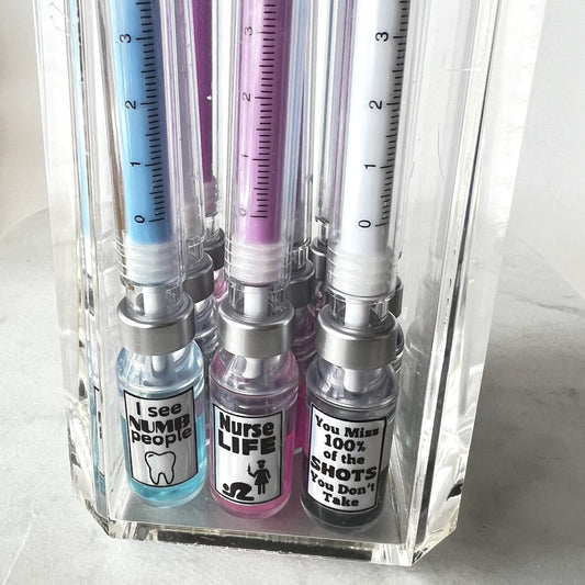 NEW Unique Fake Vaccine Pen, Novelty Pen with Humorous Medical Sayings, Perfect Gift for Doctors, Nurses, Dentists | QTY: 1 pen