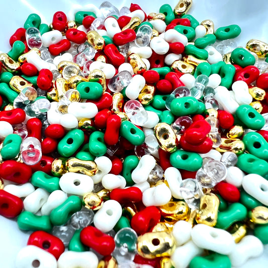 Christmas Color Peanut Seed Bead Mix | 4mm x 6mm Acrylic Beads | Acrylic Farfalle Beads | QTY: 25 grams