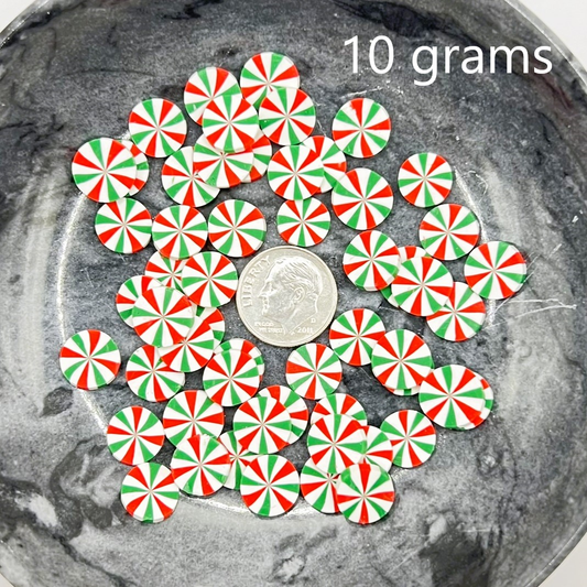 Fake Christmas Peppermint Candy, Pinwheels Green, Red and White Striped, Polymer Clay Slices, Faux Sprinkles | QTY: 10 grams / 25 grams - The Dazzle Depot