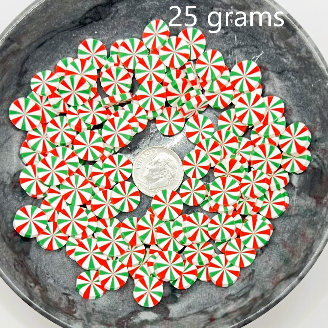 Fake Christmas Peppermint Candy, Pinwheels Green, Red and White Striped, Polymer Clay Slices, Faux Sprinkles | QTY: 10 grams / 25 grams - The Dazzle Depot