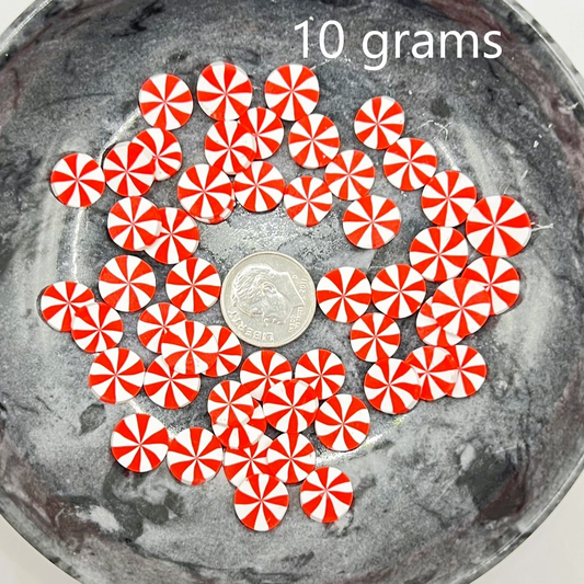 Fake Christmas Peppermint Candy, Pinwheels Red and White Striped, Polymer Clay Slices, Faux Sprinkles | QTY: 10 grams / 25 grams - The Dazzle Depot