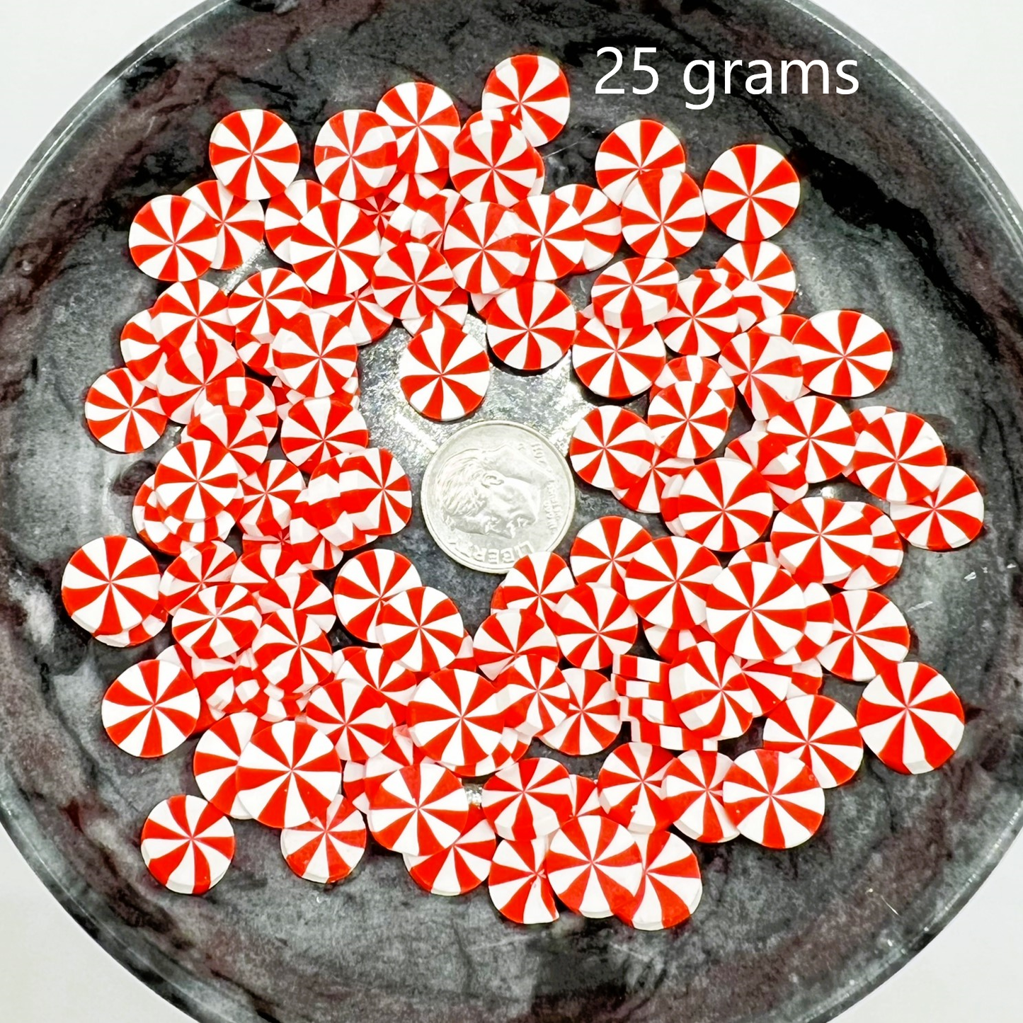 Fake Christmas Peppermint Candy, Pinwheels Red and White Striped, Polymer Clay Slices, Faux Sprinkles | QTY: 10 grams / 25 grams - The Dazzle Depot