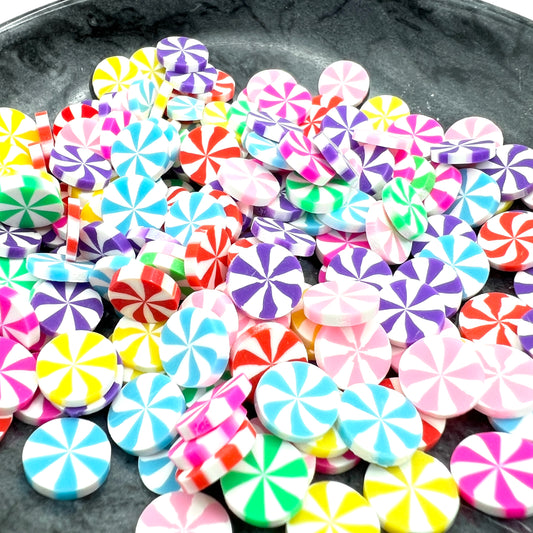 10mm Fake Peppermint Candy, Pinwheels Multi Color, Polymer Clay Slices, Faux Sprinkles, Clay Confetti | QTY: 10/25 grams