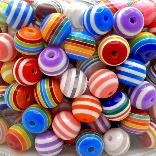 12mm Colorful Striped Bead Mix | Bubble Gum Beads for Pens & Jewelry  | Acrylic | QTY: 50 Beads