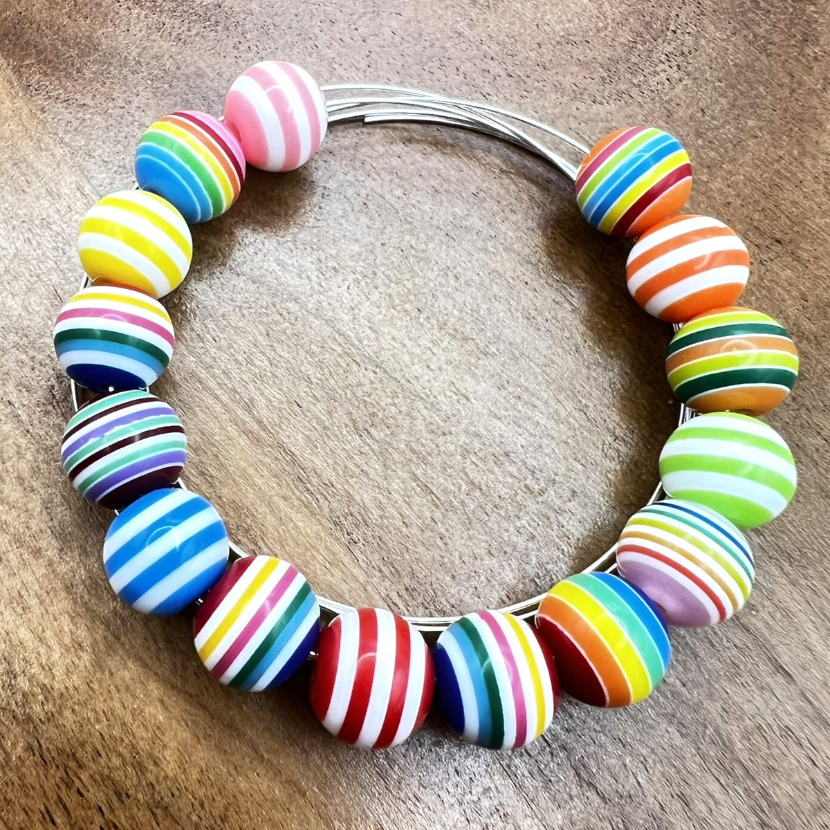 One Colorful R Bead 12mm Chunky Colorful Striped Beads | The Dazzle Depot