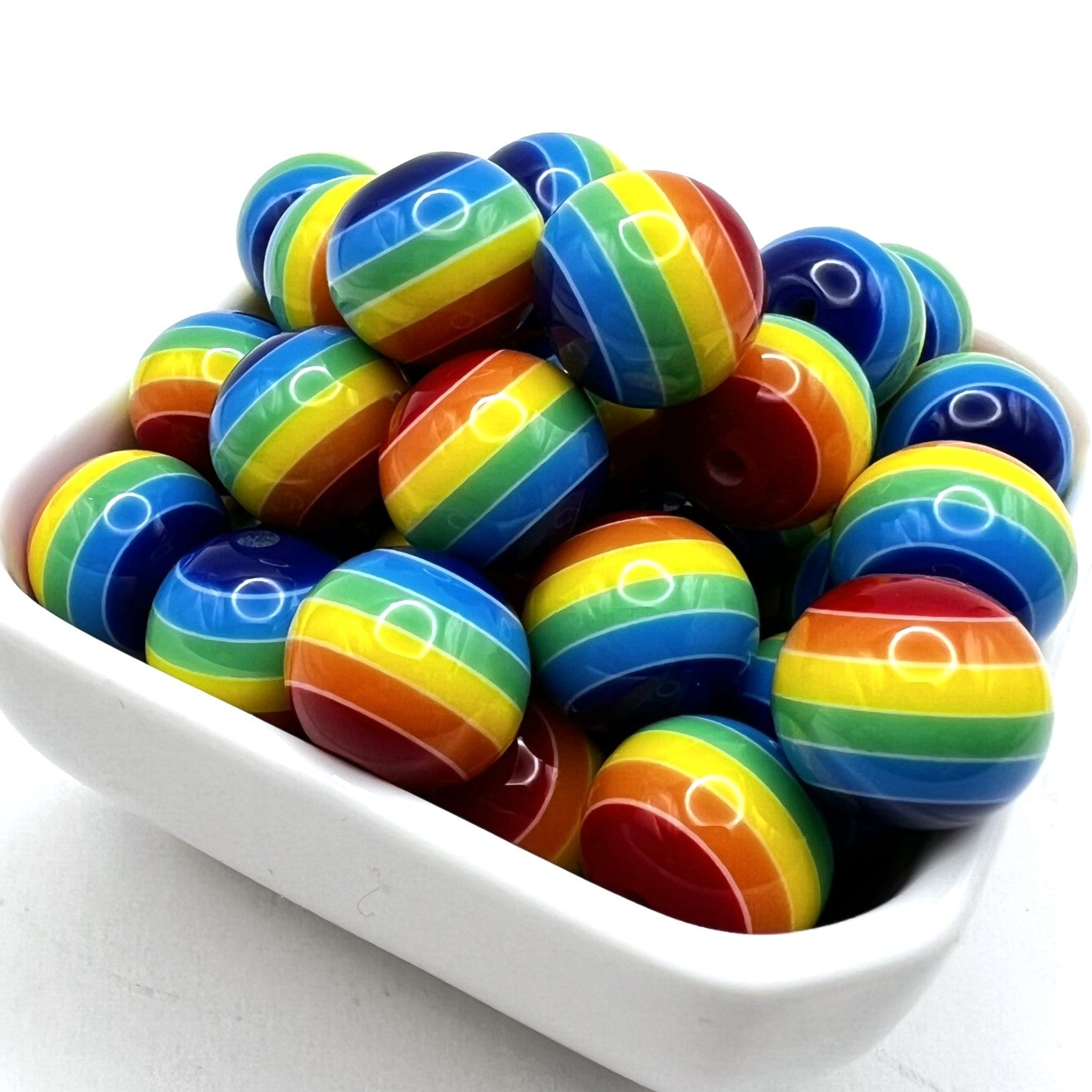 16mm Chunky Rainbow Striped Beads | Bubble Gum Beads for Pens & Jewelry | Acrylic | QTY: 15 beads