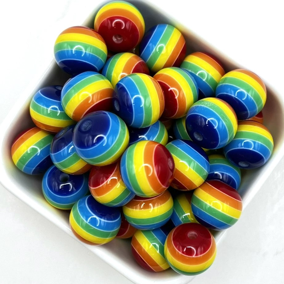 16mm Chunky Rainbow Striped Beads | Bubble Gum Beads for Pens & Jewelry | Acrylic | QTY: 15 beads