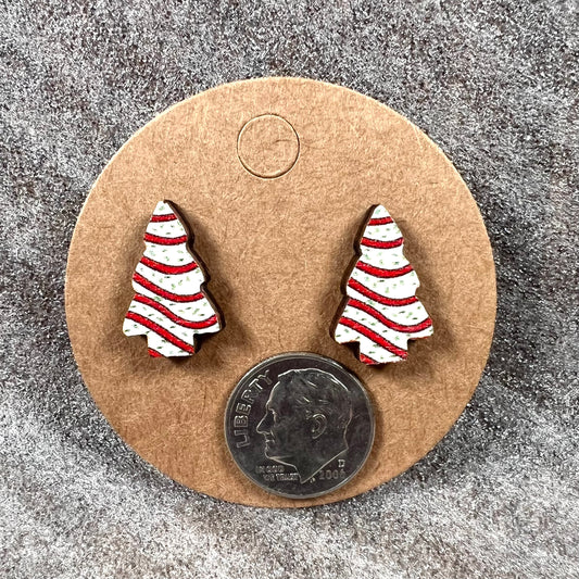 White Christmas Tree Earrings Laser Cut Wood | Stud Earrings | QTY: 1 pair of earrings - The Dazzle Depot