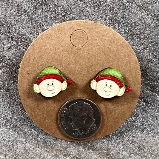 Holiday Elf Christmas Earrings Laser Cut Wood | Stud Earrings | QTY: 1 pair of earrings - The Dazzle Depot