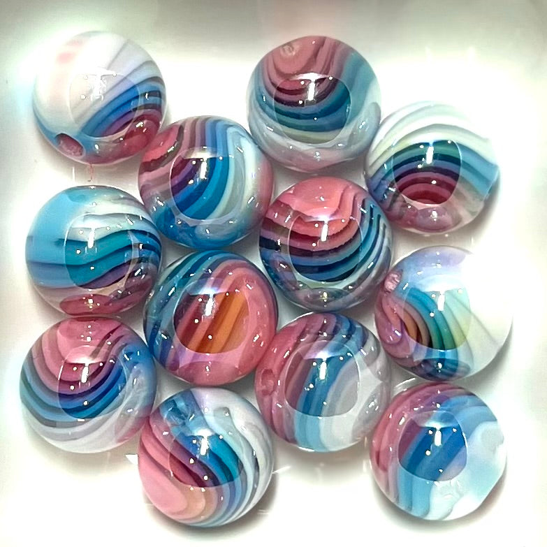 15.5mm Round Color Swirl Beads for Jewelry & Pens | Pink, Blue, White | Acrylic | QTY: 10 beads