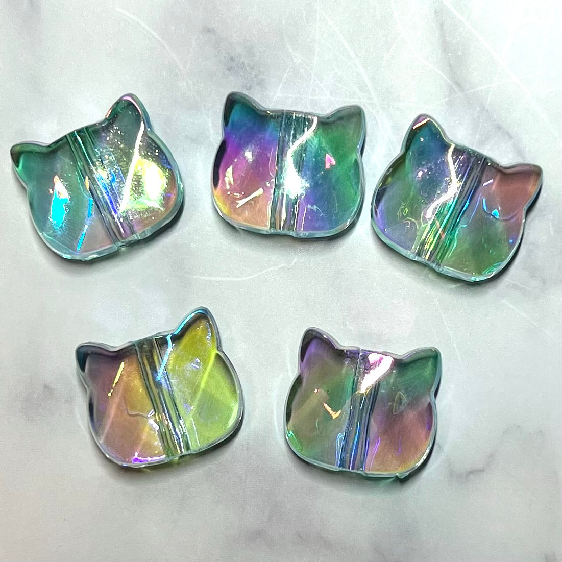 21mm x 19mm Cat Head Beads in Transparent Pale Green Color for Jewelry & Pens | Iridescent Acrylic | QTY: 10 Cat Beads