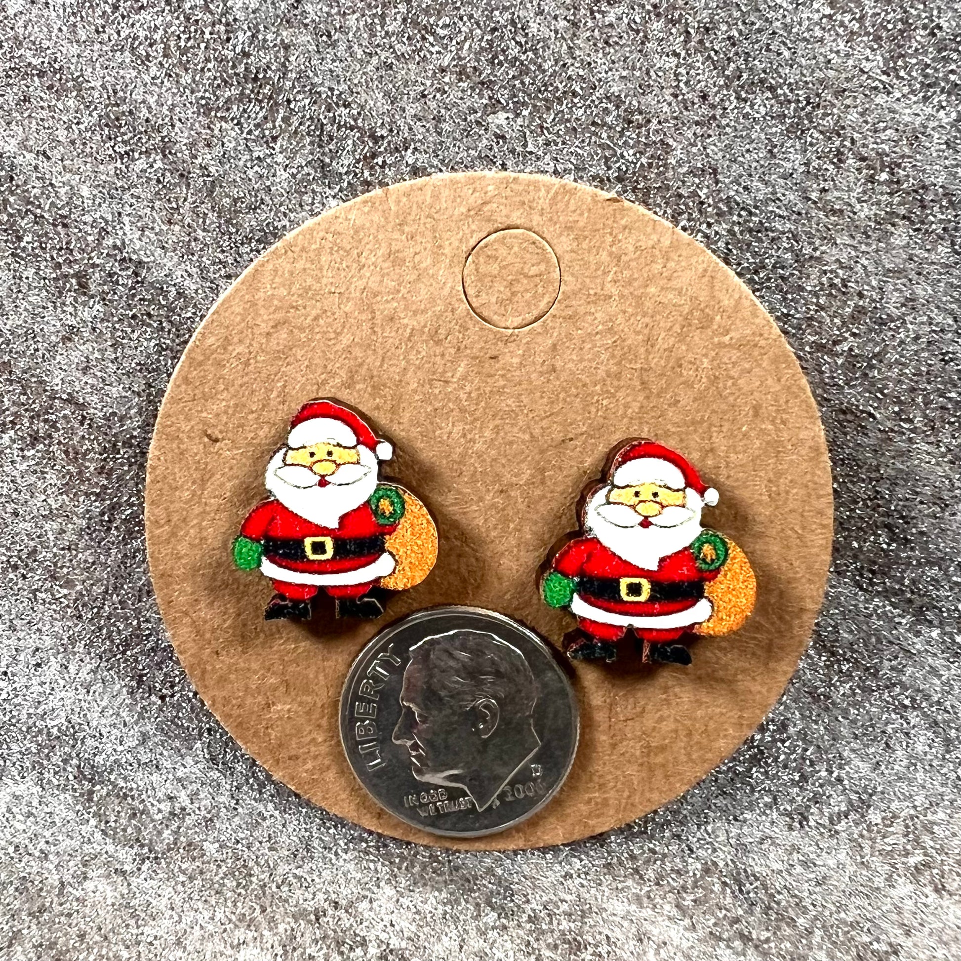 Santa Claus Christmas Earrings Laser Cut Wood | Stud Earrings | QTY: 1 pair of earrings - The Dazzle Depot