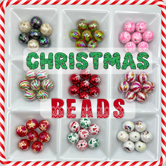 Christmas Beads For Pens and Jewelry 16mm | Holiday & Winter Themed Loose Beads | Acrylic | QTY: 10 pcs