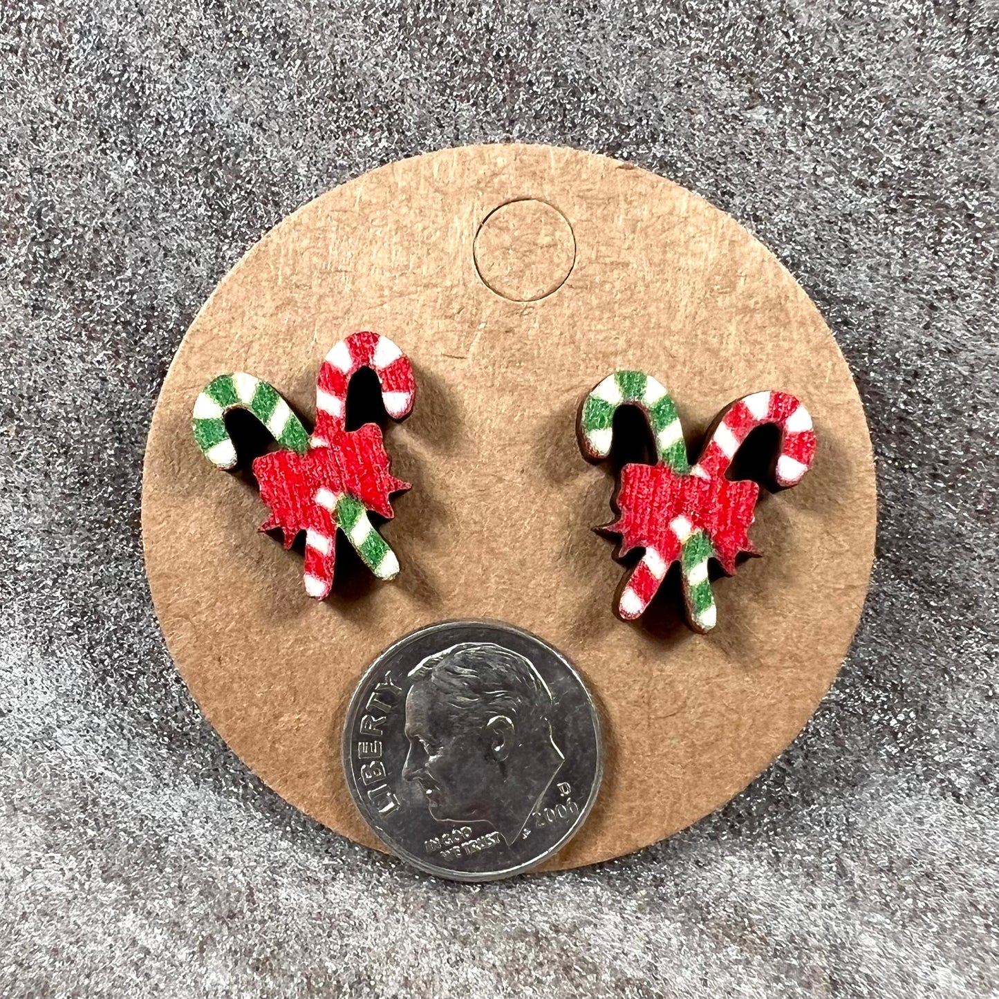 Candy Cane Christmas Earrings Laser Cut Wood | Stud Earrings | QTY: 1 pair of earrings - The Dazzle Depot
