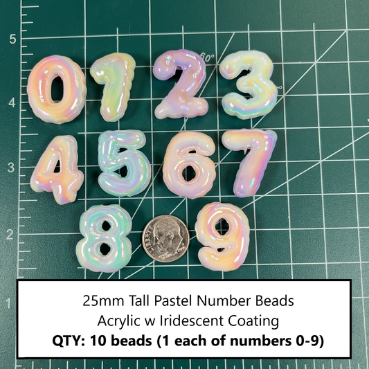 25mm Tall Chunky Pastel Number Beads | Acrylic | QTY: 10 beads - The Dazzle Depot