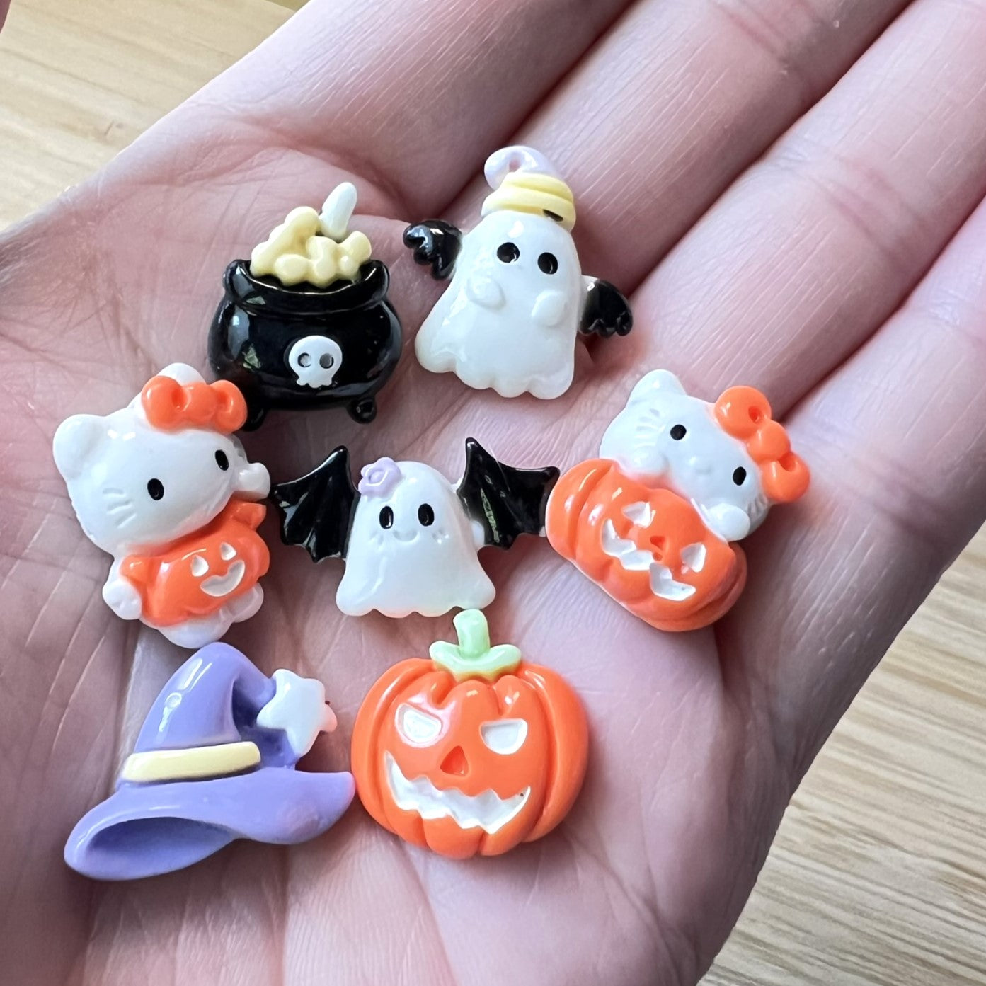 Kitty HALLOWEEN MIX Charms, Small Flatback Charms | Kawaii Decoden Resin Cabochons | QTY: 10/20 charms