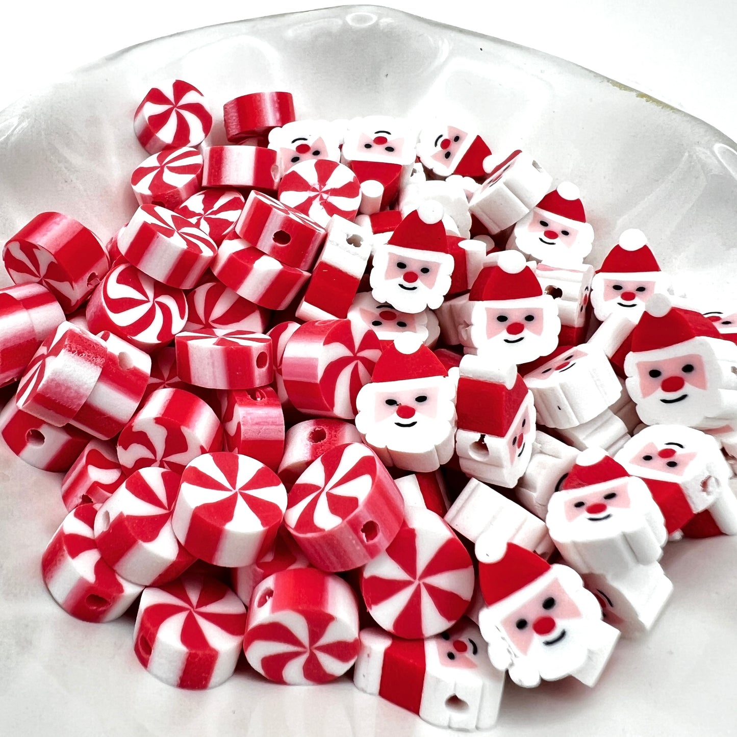 Santa Claus Christmas Candy Clay Beads, Polymer Clay Beads for Christmas, Faux Food | QTY: 20/50 pieces