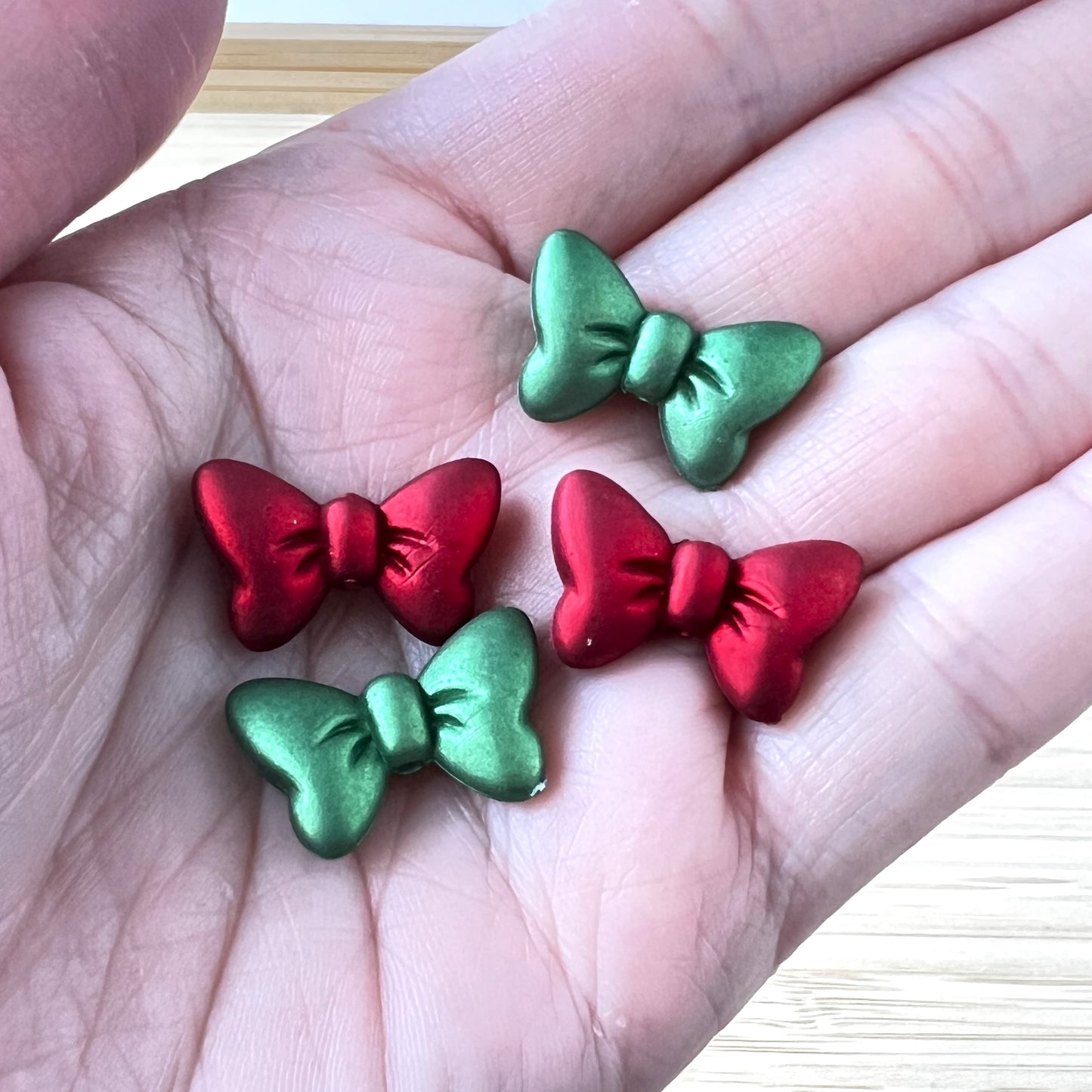 Matte Metallic Bow Bead Mix | Christmas Color Beads | Acrylic Beads | QTY: 20 pcs