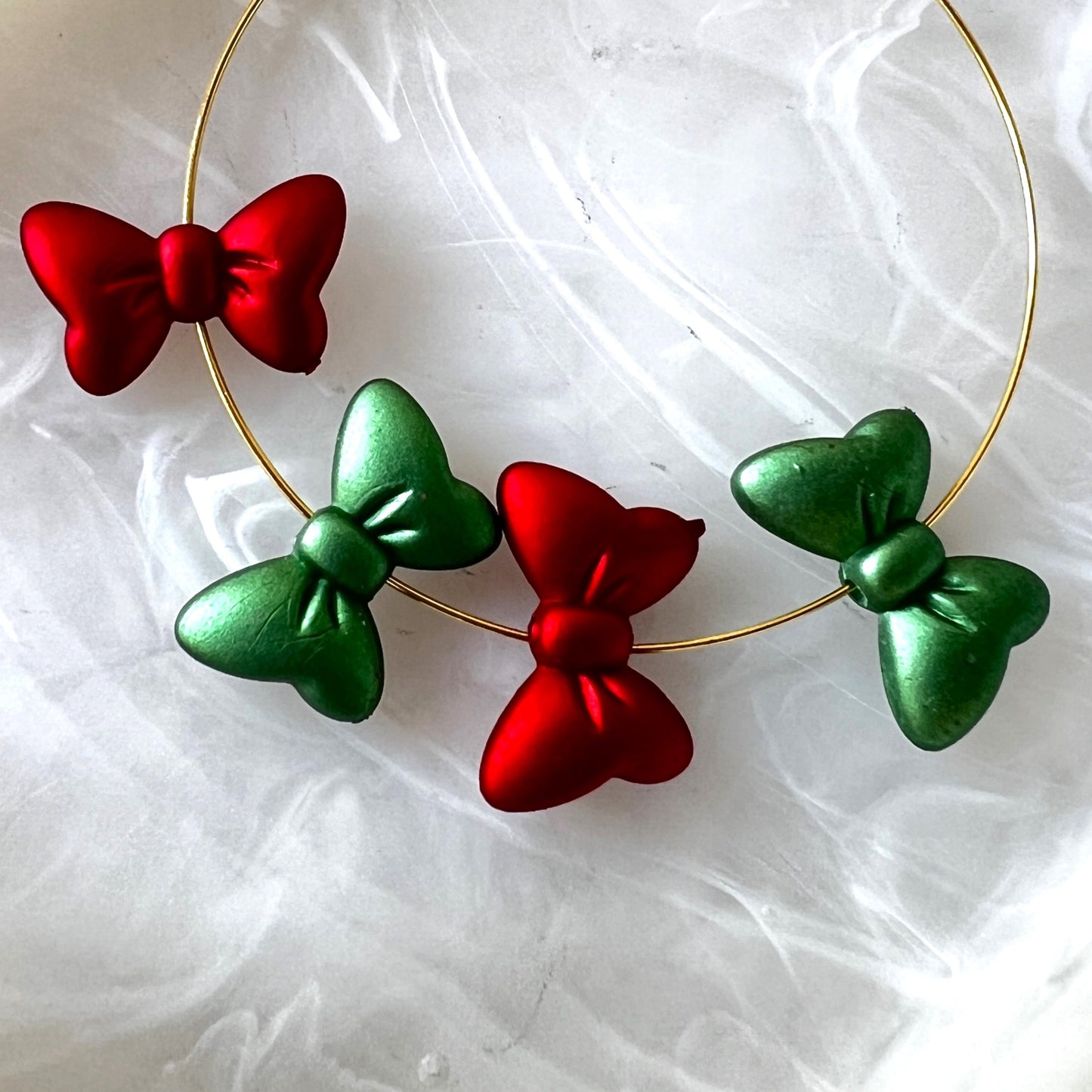 Matte Metallic Bow Bead Mix | Christmas Color Beads | Acrylic Beads | QTY: 20 pcs