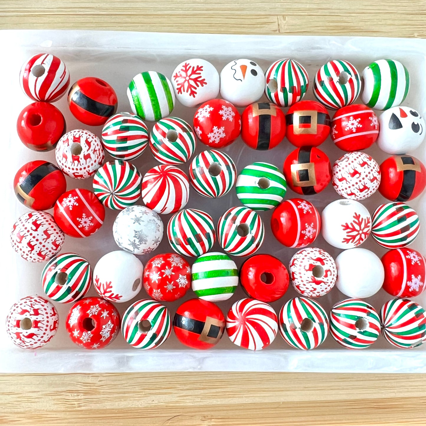 Christmas Wood Bead Holiday Mix  | Painted Wooden Farmhouse Beads | WOOD | QTY: 15 beads