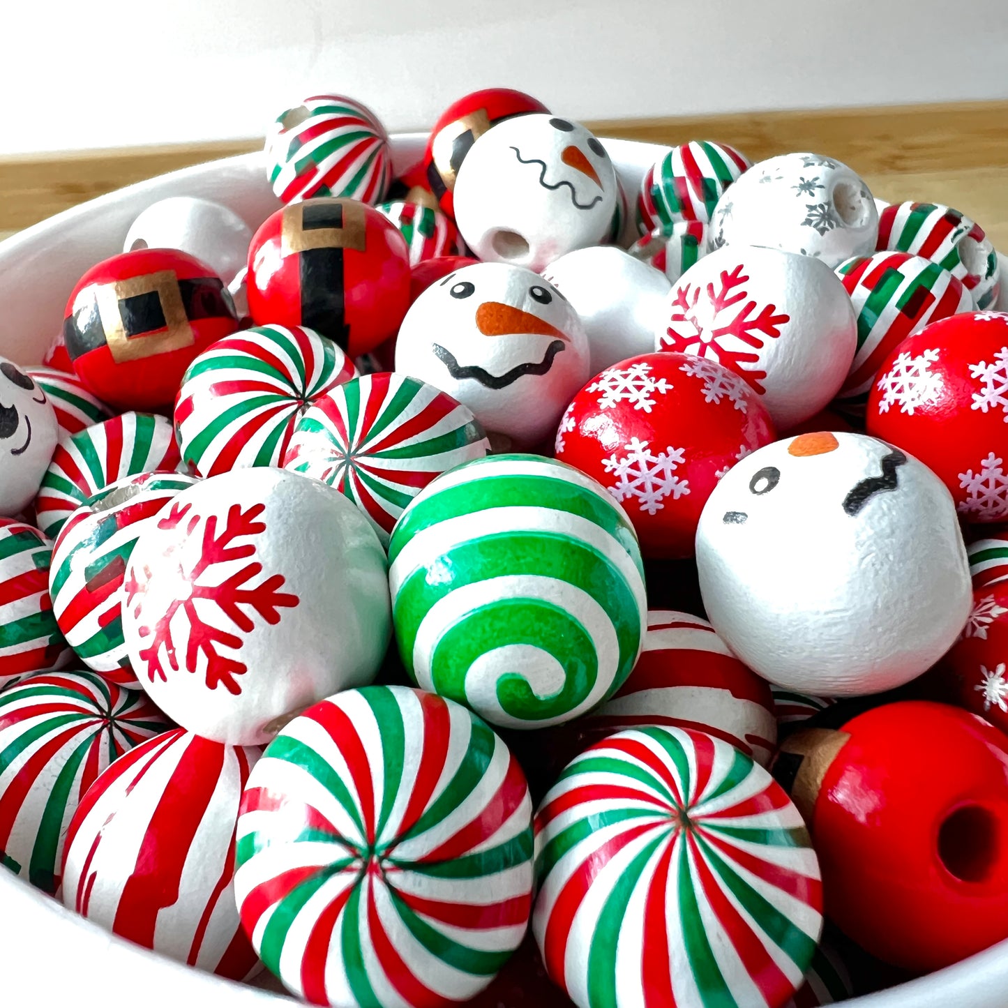 Christmas Wood Bead Holiday Mix  | Painted Wooden Farmhouse Beads | WOOD | QTY: 15 beads