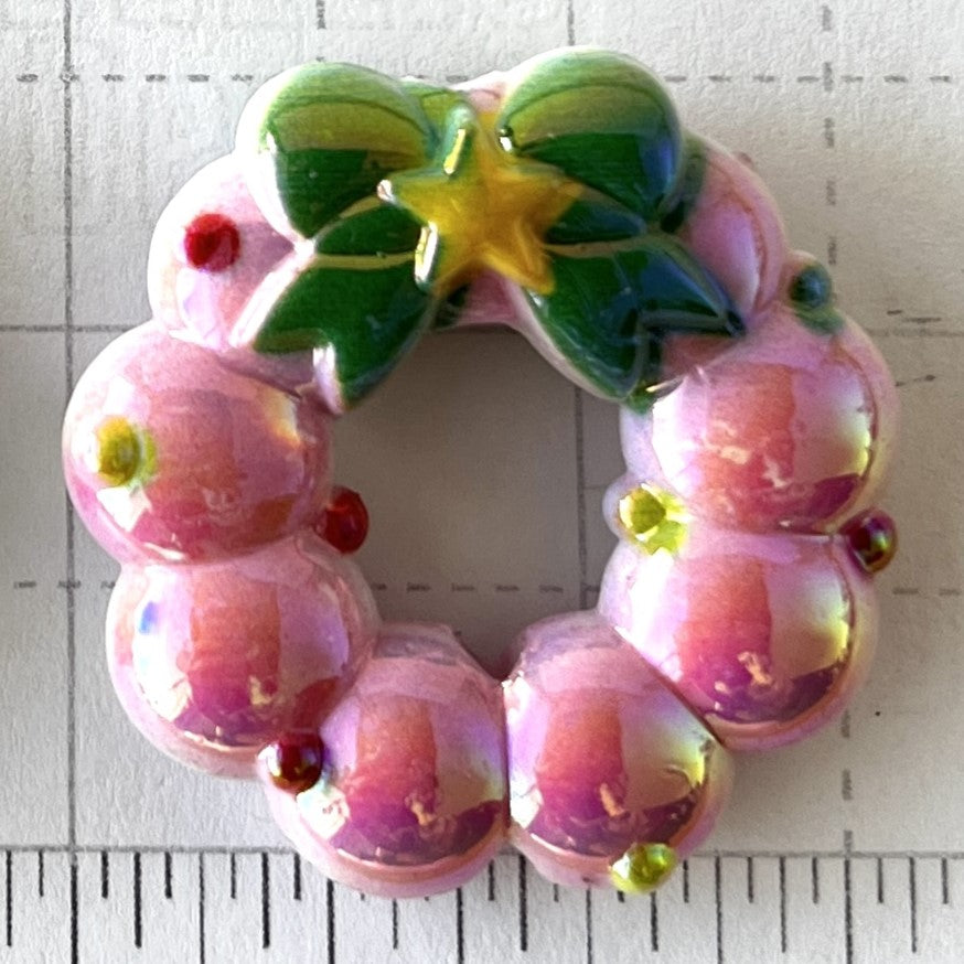 Christmas Wreath Beads for Pens | Iridescent Frame Beads for Retro Christmas | Acrylic Beads | QTY: 4pcs