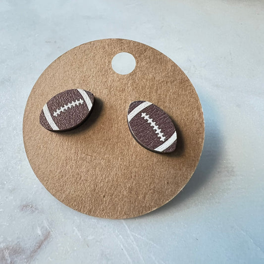 FOOTBALL Earrings Laser Cut Wood | Stud Earrings | QTY: 1 pair of earrings - The Dazzle Depot